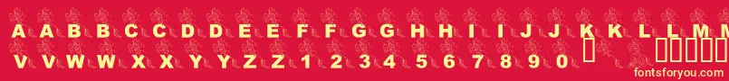 Fonte LmsPartOfTheFontWorld – fontes amarelas em um fundo vermelho