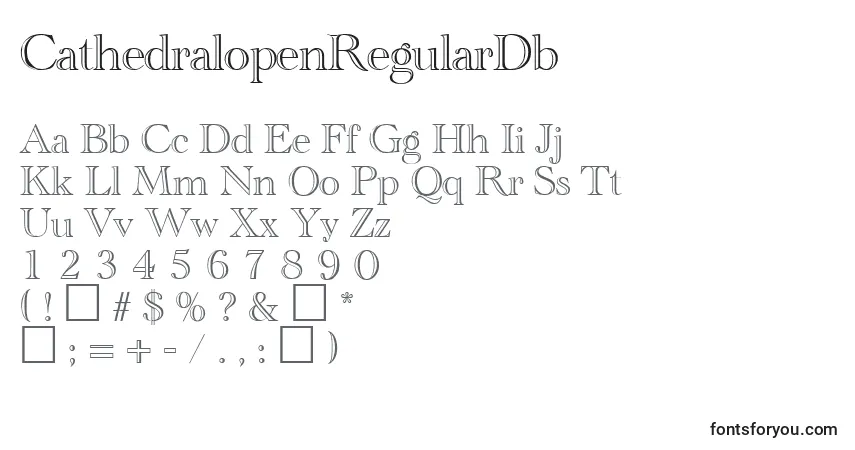 A fonte CathedralopenRegularDb – alfabeto, números, caracteres especiais