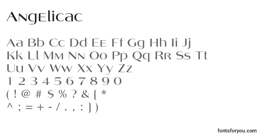A fonte Angelicac – alfabeto, números, caracteres especiais