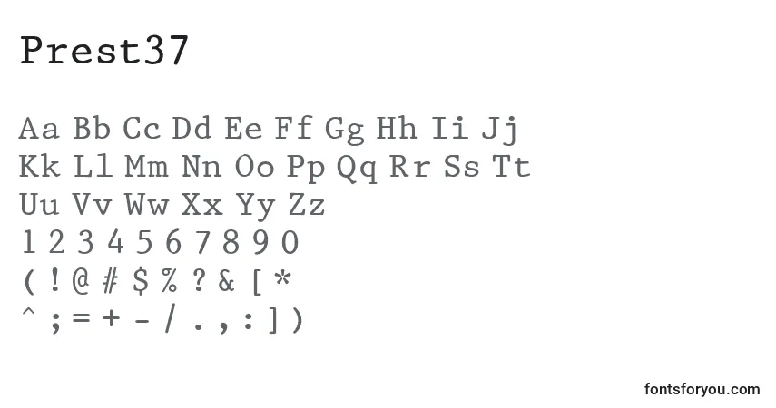 Prest37フォント–アルファベット、数字、特殊文字