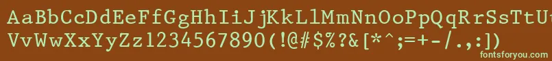 フォントPrest37 – 緑色の文字が茶色の背景にあります。