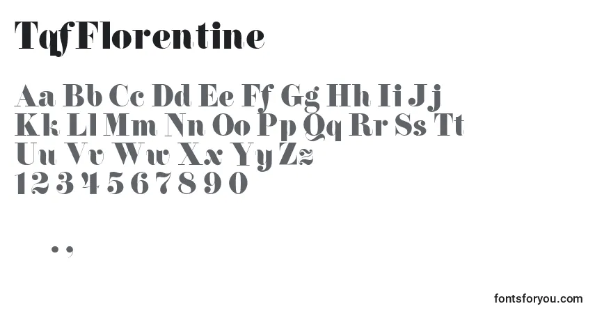 Czcionka TqfFlorentine – alfabet, cyfry, specjalne znaki