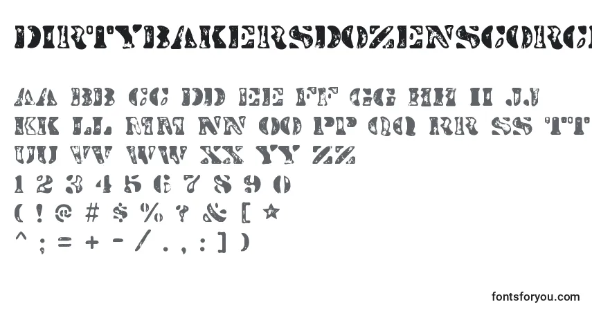 Czcionka DirtybakersdozenscorchRegular – alfabet, cyfry, specjalne znaki