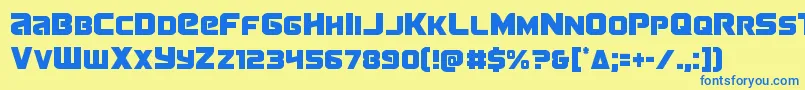 フォントTerrancond – 青い文字が黄色の背景にあります。