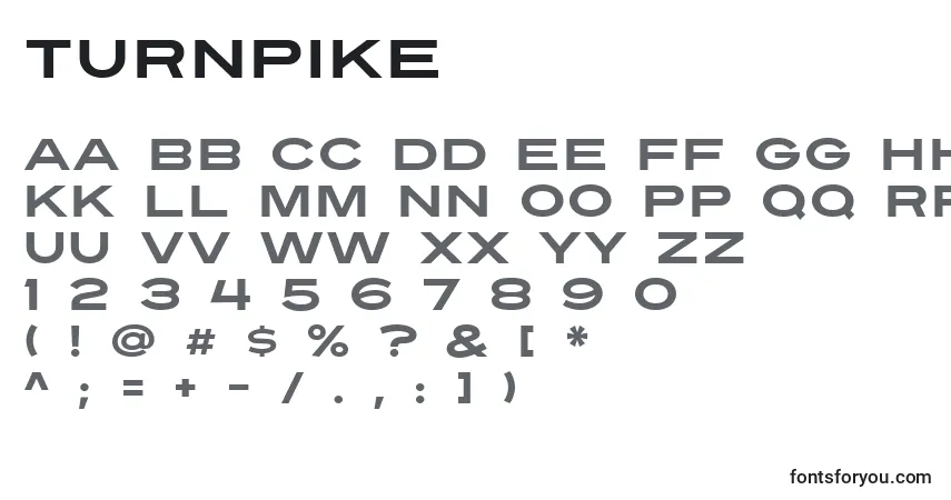 A fonte Turnpike – alfabeto, números, caracteres especiais