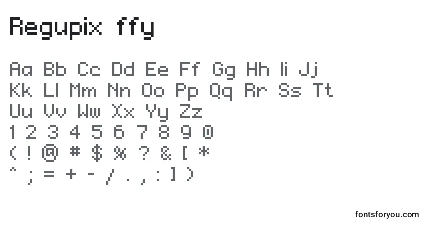 A fonte Regupix ffy – alfabeto, números, caracteres especiais