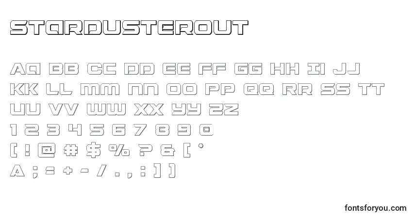 Czcionka Stardusterout – alfabet, cyfry, specjalne znaki