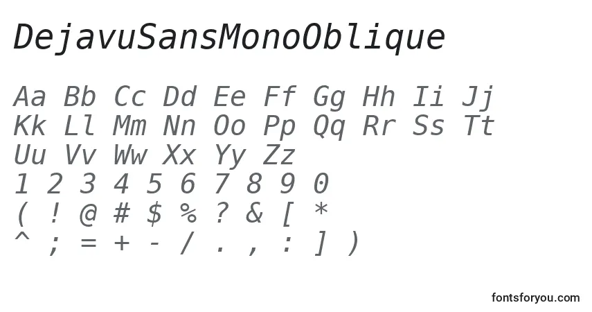 DejavuSansMonoOblique-fontti – aakkoset, numerot, erikoismerkit