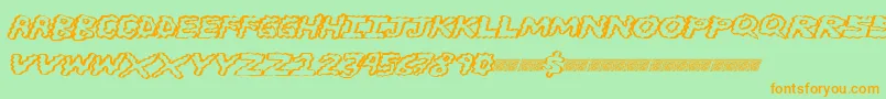 フォントBrainwasher – オレンジの文字が緑の背景にあります。
