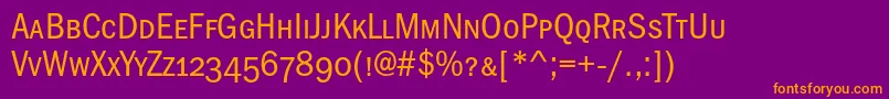 Franklingothicbookcondscc-Schriftart – Orangefarbene Schriften auf violettem Hintergrund