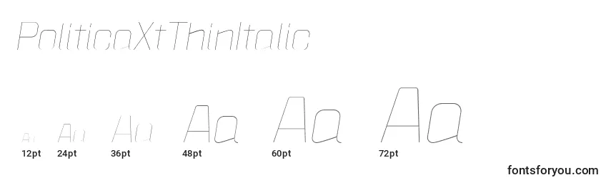 PoliticaXtThinItalic Font Sizes