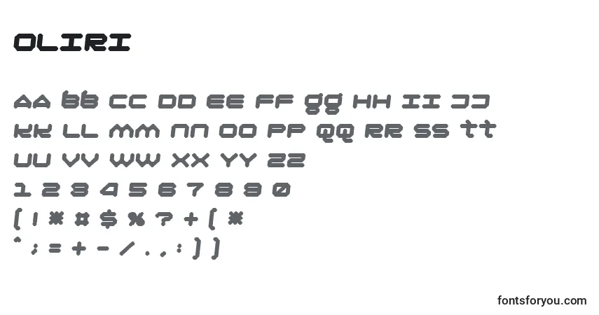 A fonte Oliri – alfabeto, números, caracteres especiais