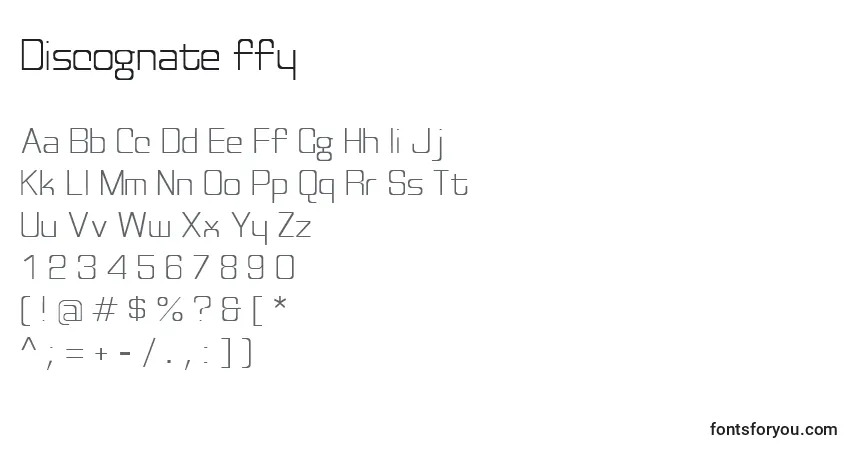 A fonte Discognate ffy – alfabeto, números, caracteres especiais