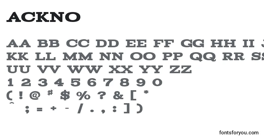 Czcionka Ackno – alfabet, cyfry, specjalne znaki