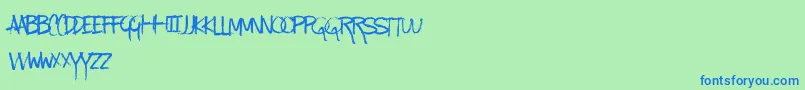 KindaMessy Font – Blue Fonts on Green Background