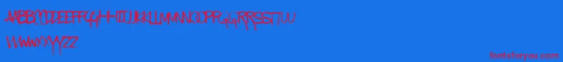 KindaMessy Font – Red Fonts on Blue Background