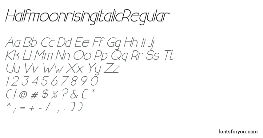 Шрифт HalfmoonrisingitalicRegular – алфавит, цифры, специальные символы