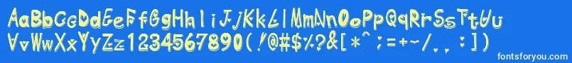 フォントHeartemboss – 黄色の文字、青い背景