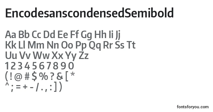 A fonte EncodesanscondensedSemibold – alfabeto, números, caracteres especiais