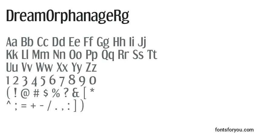 Schriftart DreamOrphanageRg – Alphabet, Zahlen, spezielle Symbole
