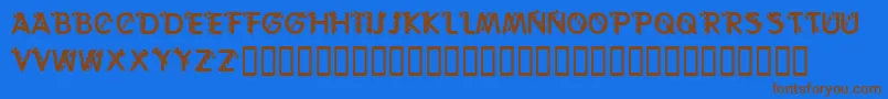フォントKrCaneLetters – 茶色の文字が青い背景にあります。