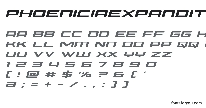 Czcionka Phoeniciaexpandital – alfabet, cyfry, specjalne znaki