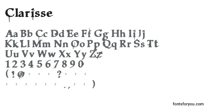 A fonte Clarisse – alfabeto, números, caracteres especiais