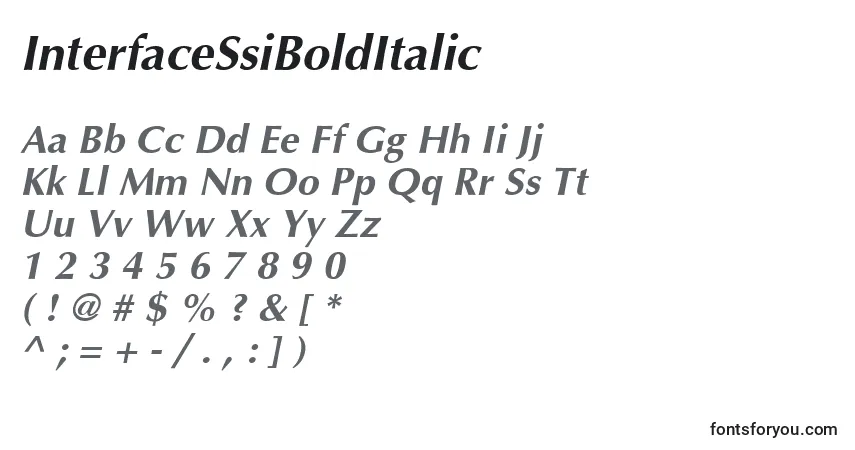 A fonte InterfaceSsiBoldItalic – alfabeto, números, caracteres especiais