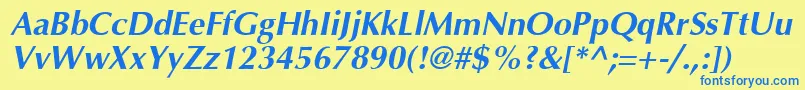 フォントInterfaceSsiBoldItalic – 青い文字が黄色の背景にあります。