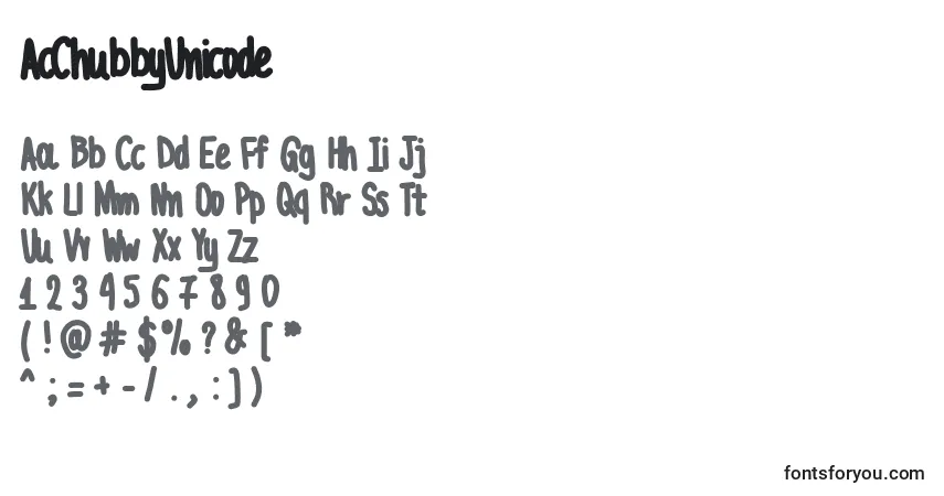 Schriftart AcChubbyUnicode – Alphabet, Zahlen, spezielle Symbole