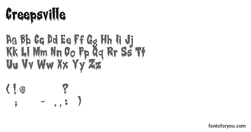 Czcionka Creepsville – alfabet, cyfry, specjalne znaki