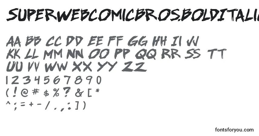 Czcionka SuperWebcomicBros.BoldItalic – alfabet, cyfry, specjalne znaki