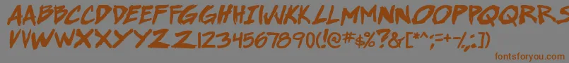 SuperWebcomicBros.BoldItalicフォントについての詳細 フォントSuperWebcomicBros.BoldItalic – 茶色の文字が灰色の背景にあります。