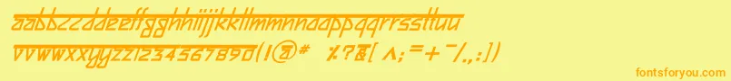 フォントBitlingsujatraBolditalic – オレンジの文字が黄色の背景にあります。