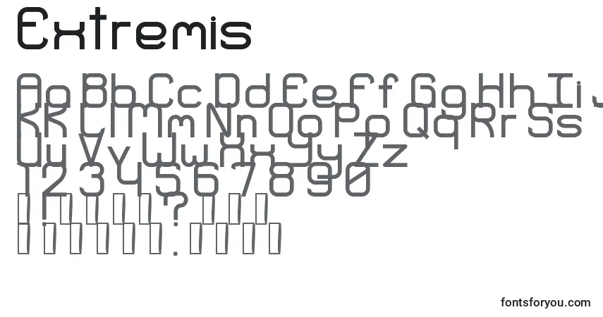 Extremis-fontti – aakkoset, numerot, erikoismerkit