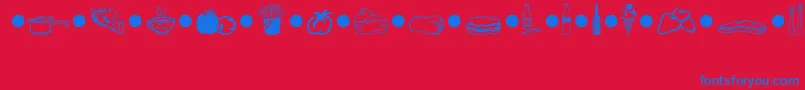 BonApetitMt-Schriftart – Blaue Schriften auf rotem Hintergrund
