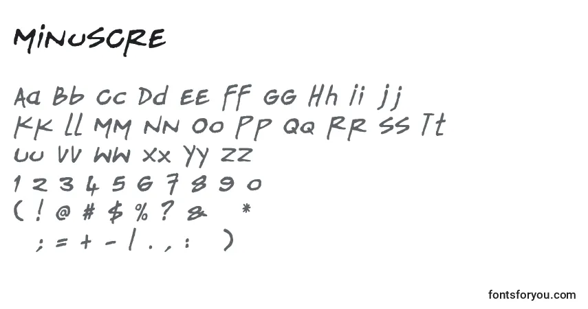 Schriftart MinusCre – Alphabet, Zahlen, spezielle Symbole