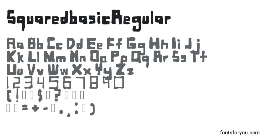 Czcionka SquaredbasicRegular – alfabet, cyfry, specjalne znaki