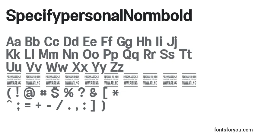 A fonte SpecifypersonalNormbold – alfabeto, números, caracteres especiais