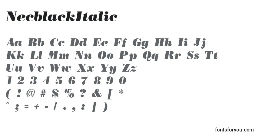 Schriftart NecblackItalic – Alphabet, Zahlen, spezielle Symbole