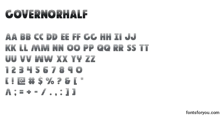 Czcionka Governorhalf – alfabet, cyfry, specjalne znaki