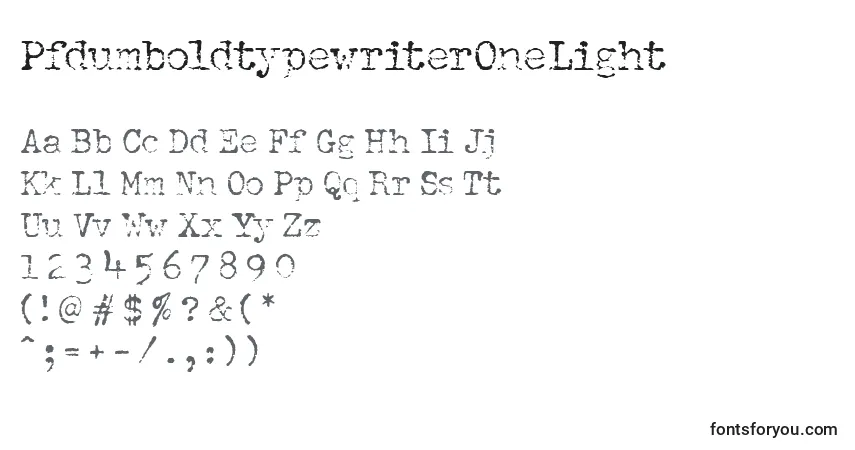 Шрифт PfdumboldtypewriterOneLight – алфавит, цифры, специальные символы