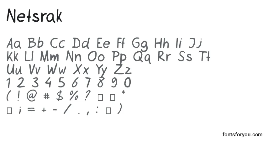 Czcionka Netsrak – alfabet, cyfry, specjalne znaki