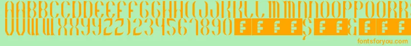 Basico1983-Schriftart – Orangefarbene Schriften auf grünem Hintergrund