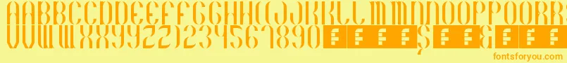 フォントBasico1983 – オレンジの文字が黄色の背景にあります。