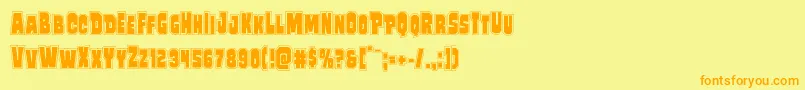 フォントMindlessbruteposter – オレンジの文字が黄色の背景にあります。