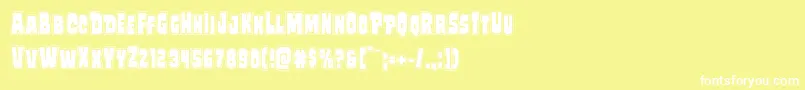 Mindlessbruteposter-fontti – valkoiset fontit keltaisella taustalla