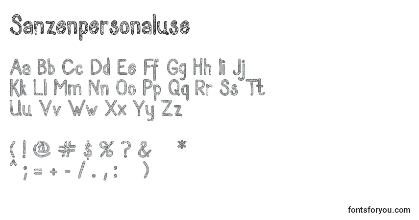 A fonte Sanzenpersonaluse – alfabeto, números, caracteres especiais
