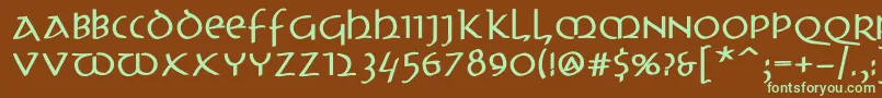 フォントUncitronswingingBold – 緑色の文字が茶色の背景にあります。