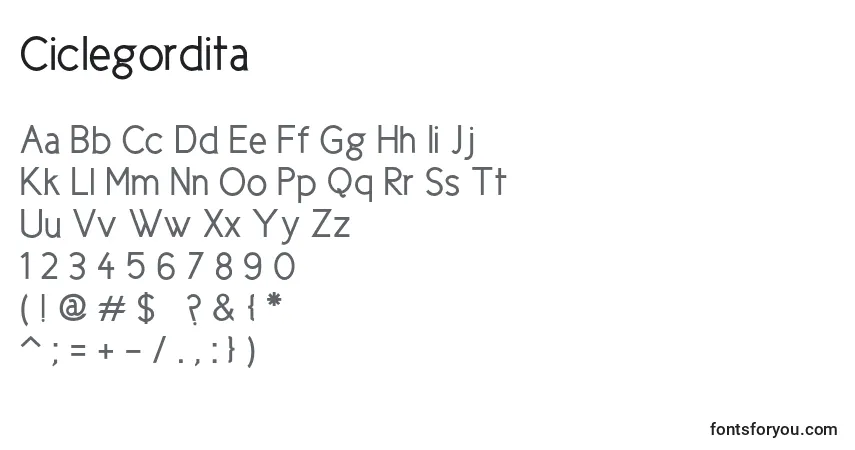 Czcionka Ciclegordita – alfabet, cyfry, specjalne znaki